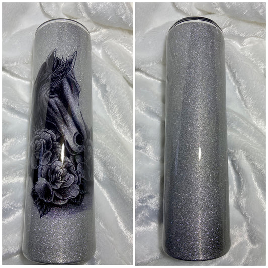 SILVER GLITTER HORSE TUMBLER