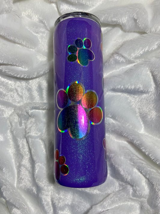 PURPLE TUMBLER WITH RAINBOW PAWS